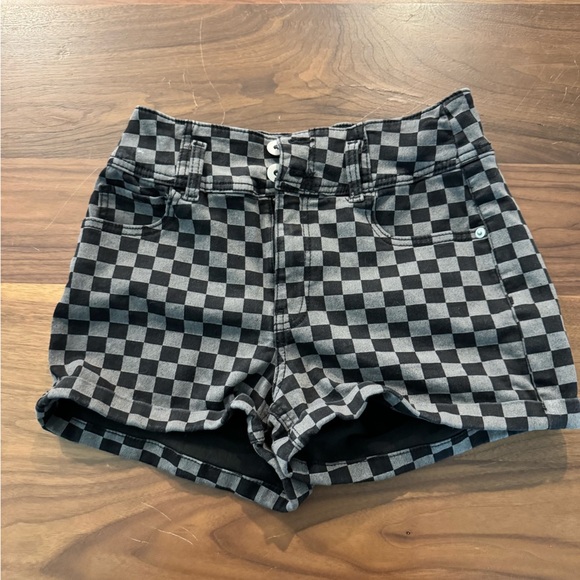 No Boundaries Pants - No Boundaries Black and Gray Checkered Jean Shorts